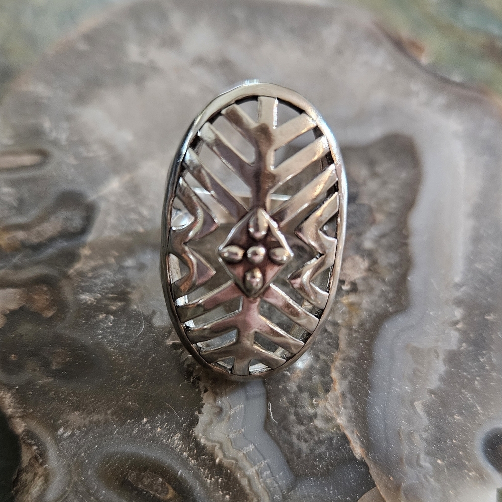 HTF Silpada .925 Sterling Silver Geometric Cut Out Statement Ring R3548